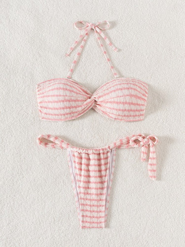 Dame Cut-Out Rynkning Bandeau Bikini Sæt Stilla