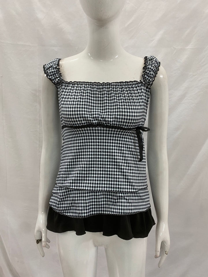 Damer Rynkeskjorte med Gingham-mønster og elastiske stropper Skovae