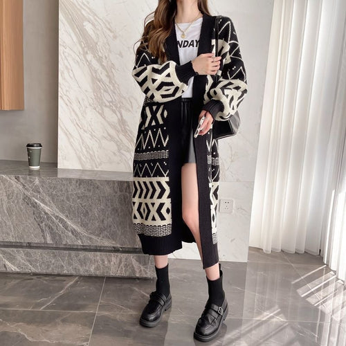 Femme Oversized Mønster Strikjakke Stilla
