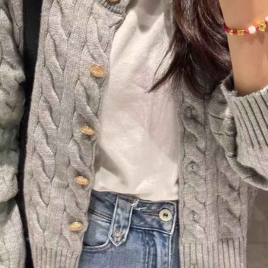 Damer Cozy Cardigan med Kabelstrik Mønster Stilla