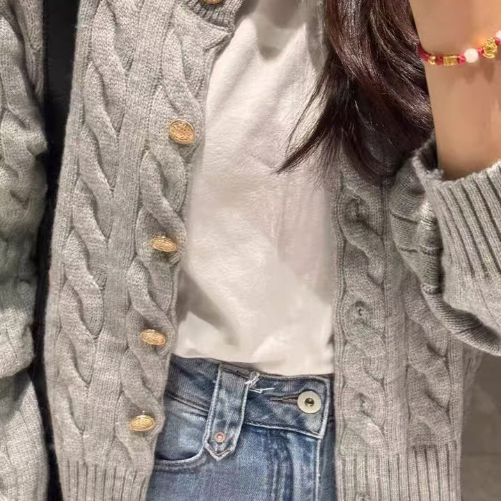 Damer Cozy Cardigan med Kabelstrik Mønster Stilla