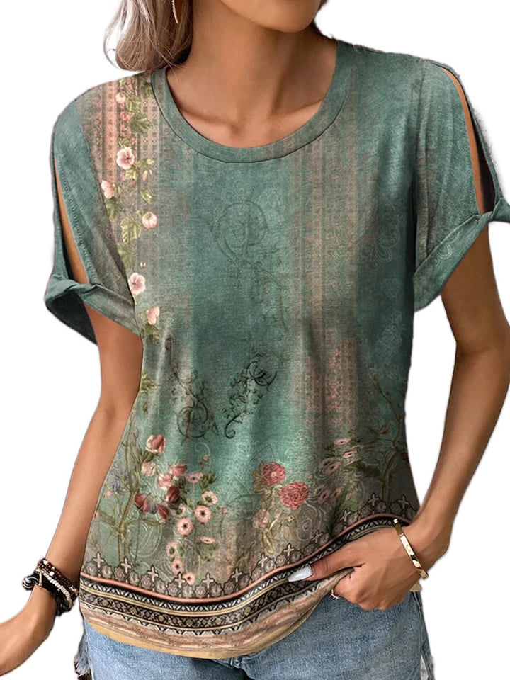 Dame afslappet T-shirt med blomsterprint og cut-outs Stilla