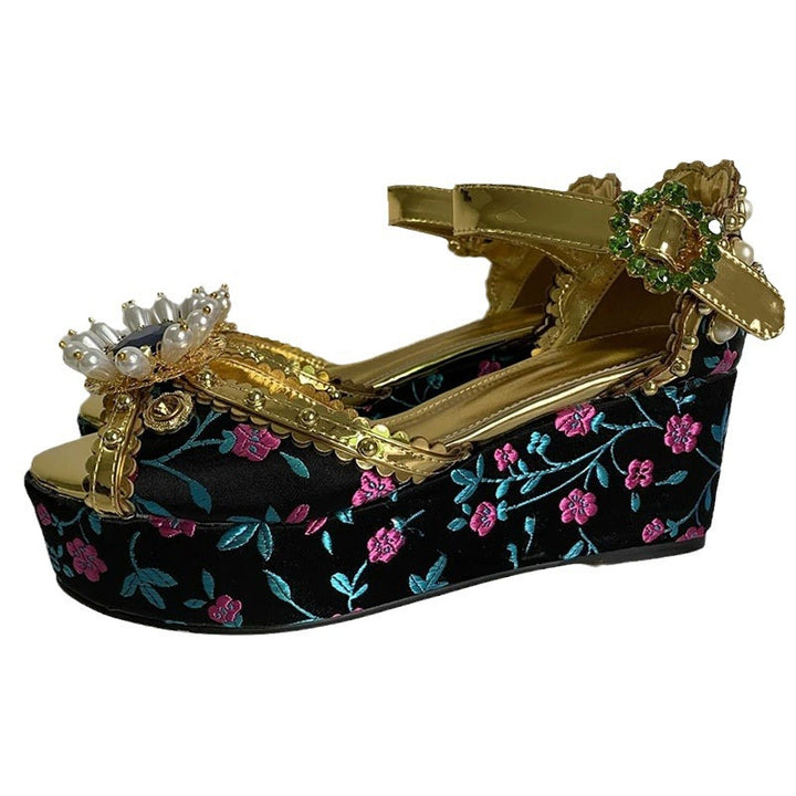 Femme Pyntet Platform Keil Sandaler Stilla
