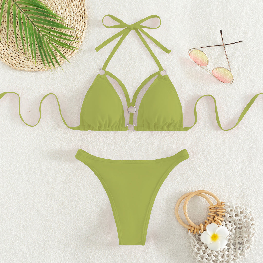 Dame triangel-bikini med justerbare stropper og dekorative detaljer Skovae