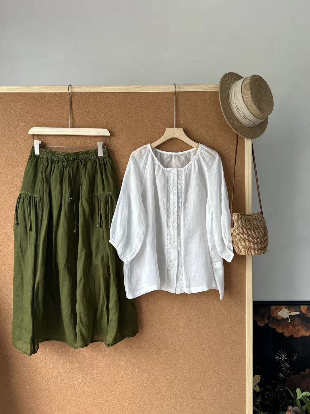 Femme Casual Linned Overdel og Bukser Sæt Stilla