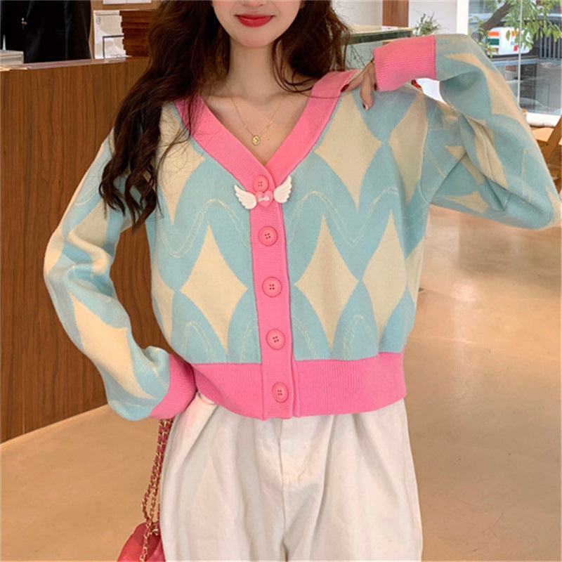 Femme mønstret strikknap-cardigan Stilla