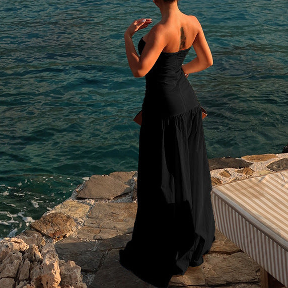 Dame Off-Shoulder Maxikjole med raffineret Cut-Out og flydende Nederdel Skovae