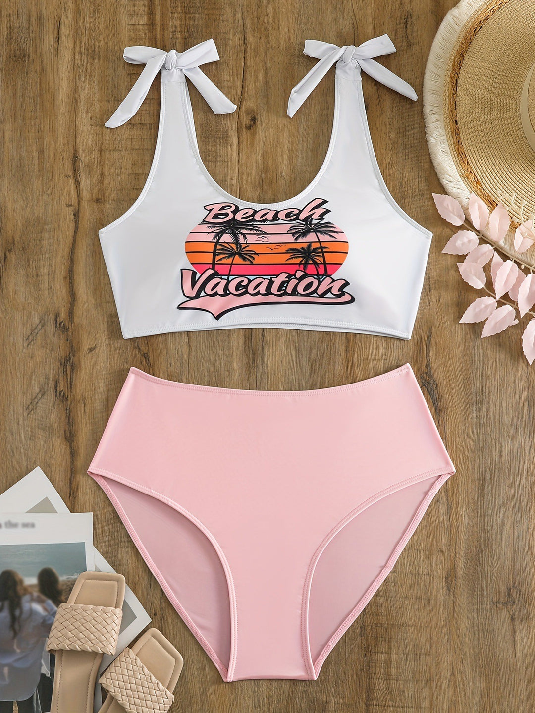 Dame Grafik Crop Bikini Sæt Stilla