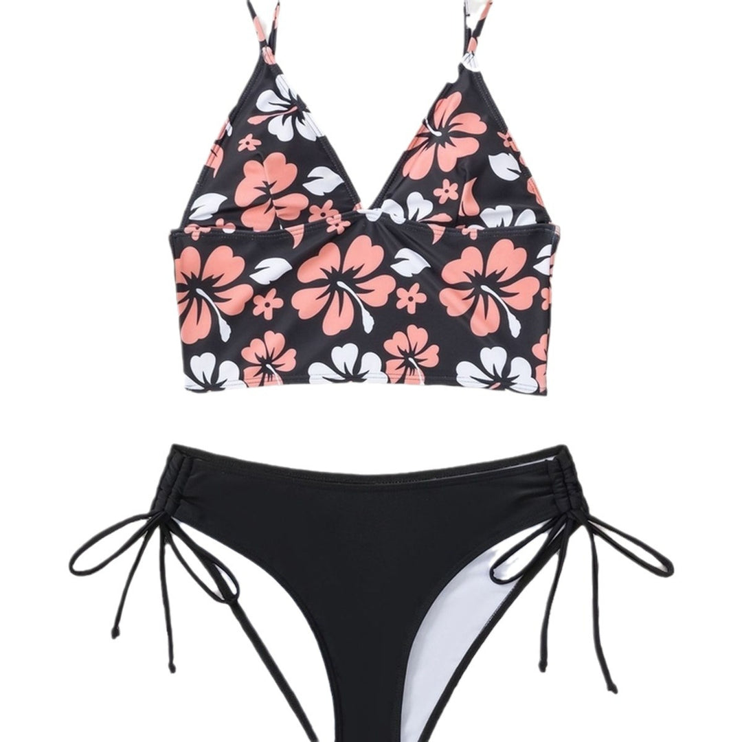 Damer bikini-sæt med blomsterstruktur og behageligt bånd Skovae