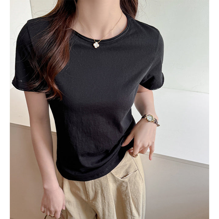 Dame Basic T-Shirt i blødt bomuld med rund halsudskæring Stilla