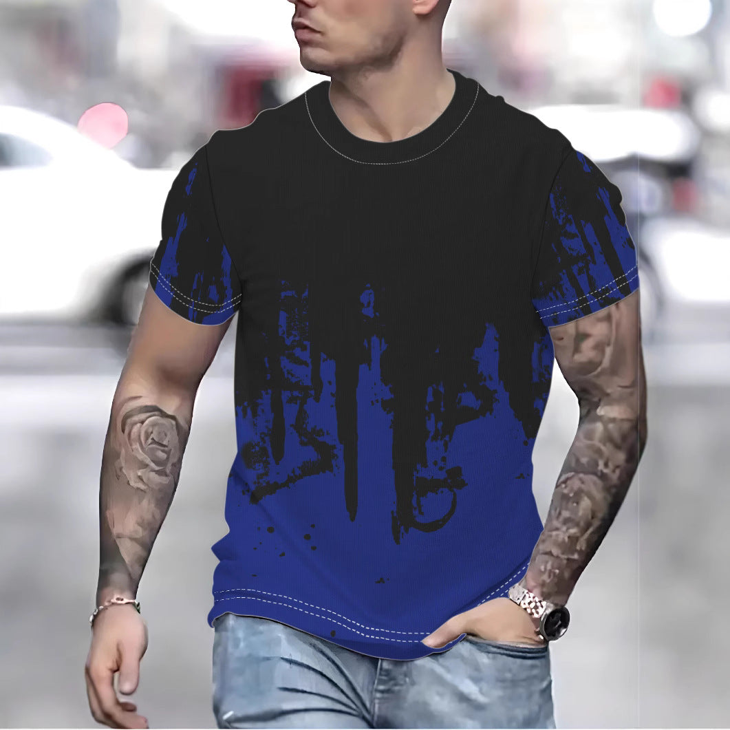 Herre T-shirt med kreativ farveovergang og unikt graffiti-design Stilla