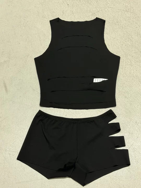 Damer Sporty Crop-top og Shorts-sæt med dekorative Cut-Outs Skovae