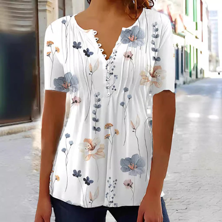 Dame kortærmet bluse med blomstret design Stilla