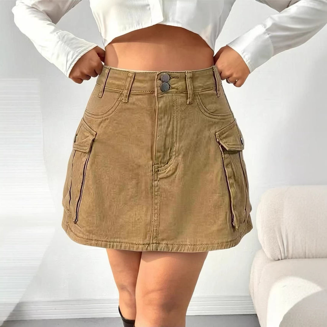 Dame Denim-Mini nederdel med påsyede lommer og moderne detaljer Skovae