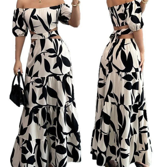 Dame Off-Shoulder Lag Maxi Kjole med Cutout Detalje Stilla