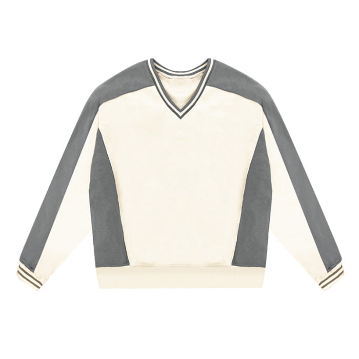 Dame V-udskæring Farveblok Pullover Sweatshirt Stilla