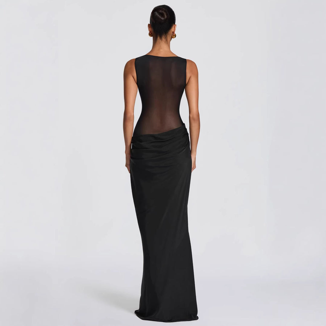 Damer Elegant Aftenkjole med Transparent Top og Raffinerede Flæser