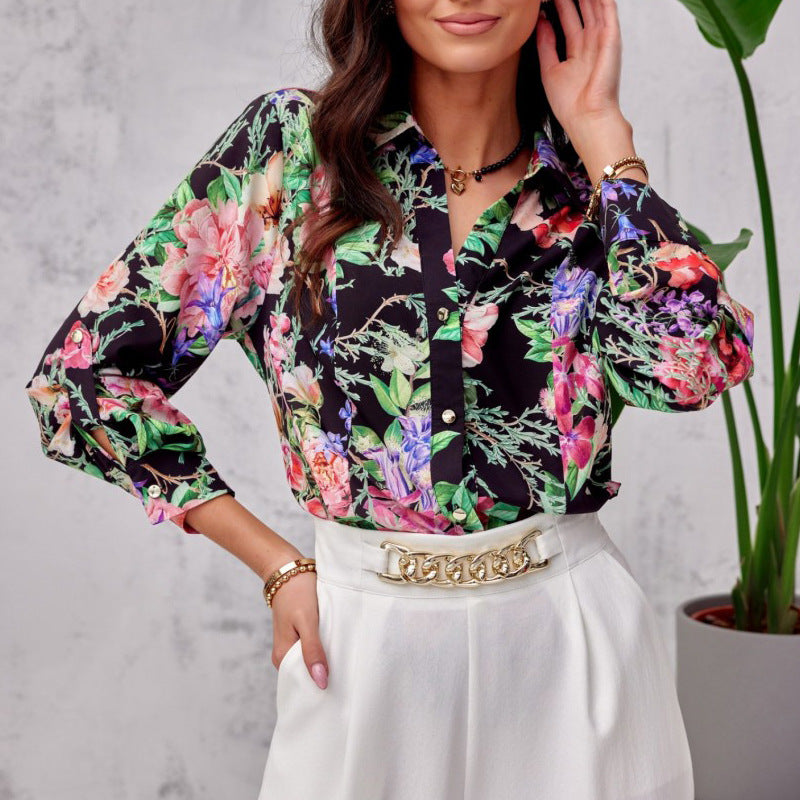 Dame Modisk Bluse med blomsterprint og elegante detaljer Stilla