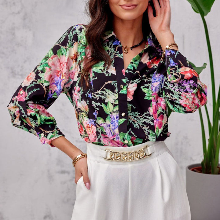 Dame Modisk Bluse med blomsterprint og elegante detaljer Stilla