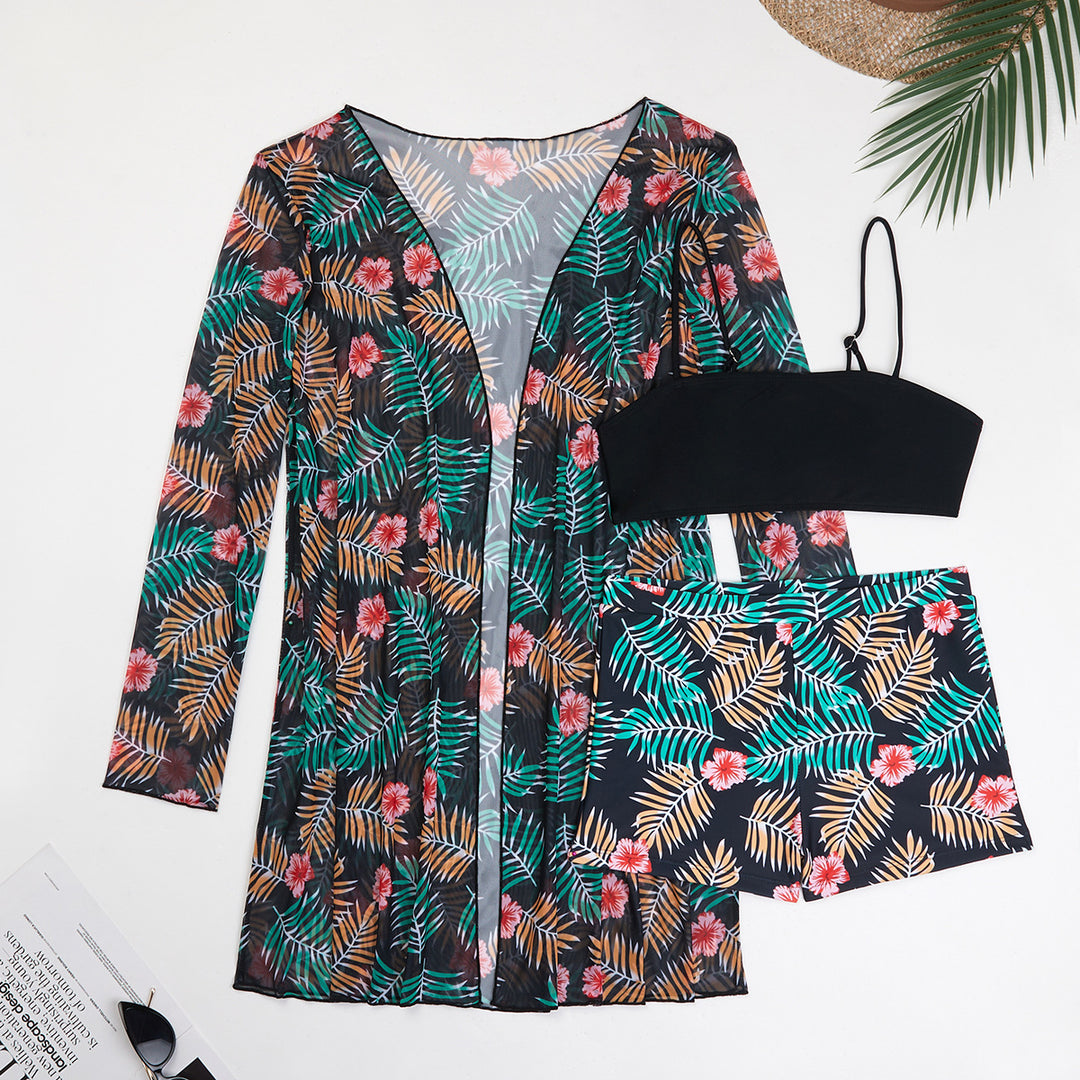 Dame bikinisæt med gennemsigtig cover-up og blomsterprint Stilla