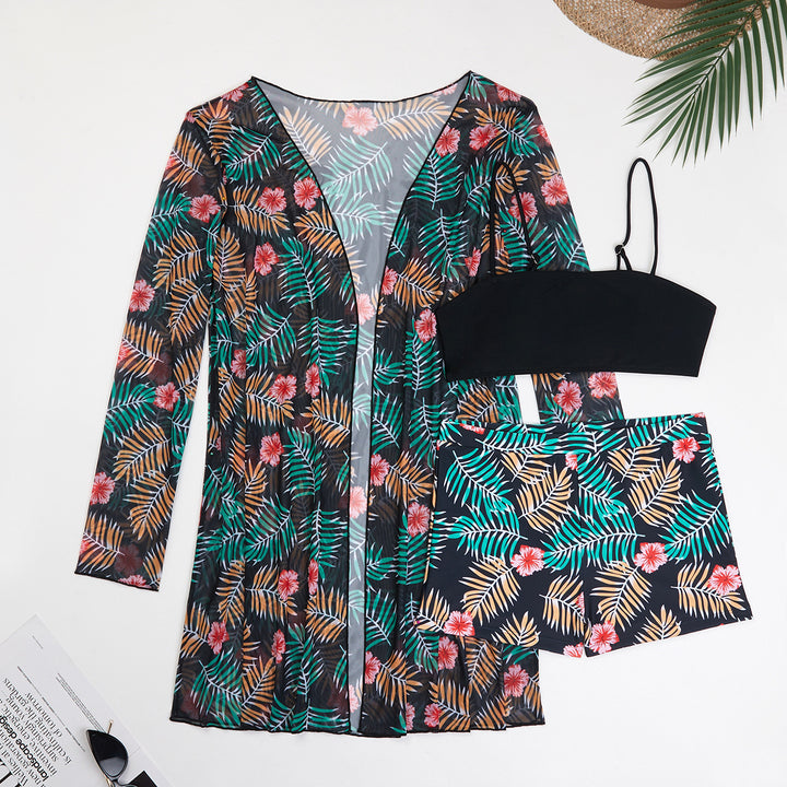 Dame bikinisæt med gennemsigtig cover-up og blomsterprint Stilla
