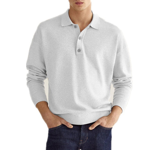 Herre Sweatshirt med polokrave og knapliste Stilla