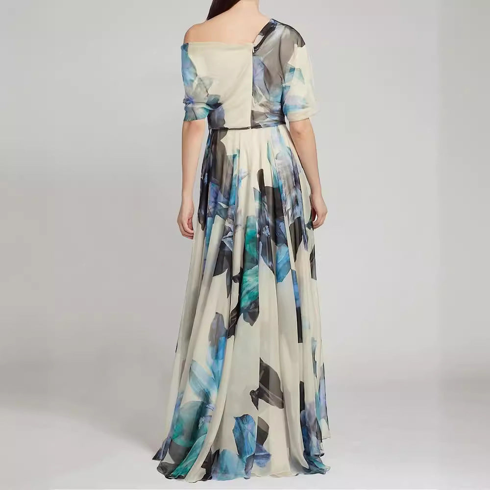 Dame maxikjole med skulderfri design og blomster motiv Stilla