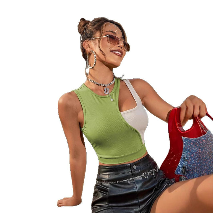 Damer Asymmetrisk Crop-Top med trendy Cut-Out og fashionable farvekontrast Stilla