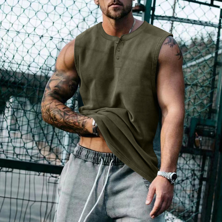 Herren ærmeløst Henley-shirt med dekorative knapper og afslappet snit Stilla