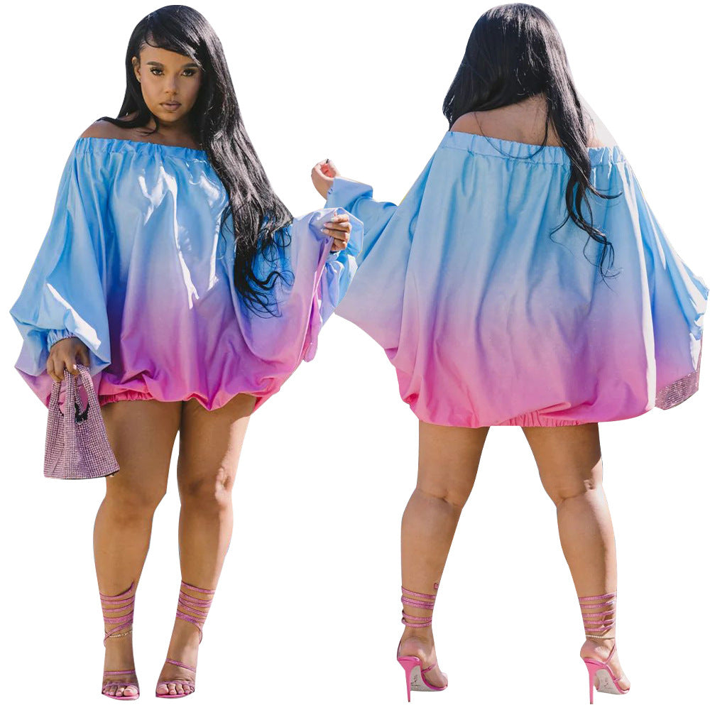 Dame Off-Shoulder Minikjole med voluminøse ærmer og rynker Stilla