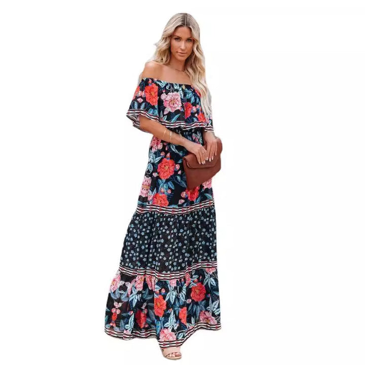 Damer Off-Shoulder Floral Maxi Kjole med Flæsedetalje Stilla