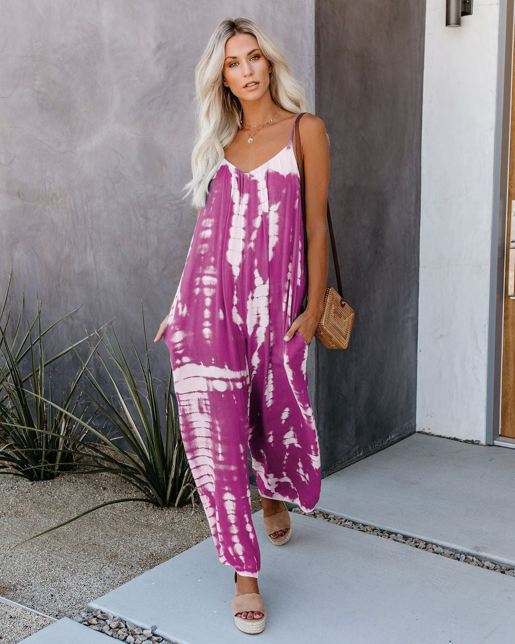 Dame Maxikjole med trendy batikdesign og voluminøse stropper Stilla
