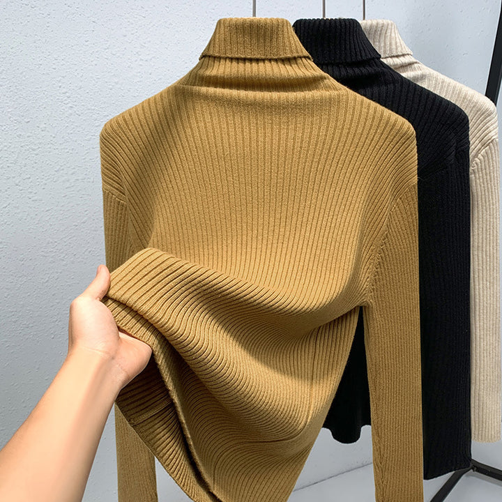 Dame rullekrave sweater i fin ribstrik Stilla