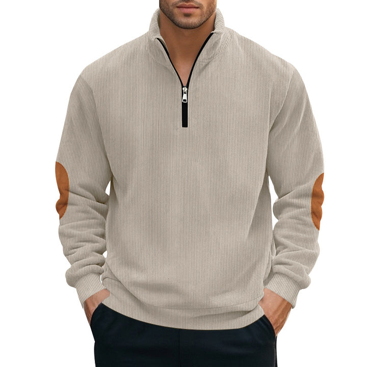 Herrer sportslig sweater med halv lynlås og kontrasterende albue-patches Stilla