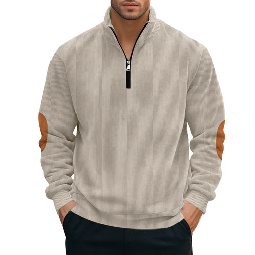 Herrer sportslig sweater med halv lynlås og kontrasterende albue-patches Stilla