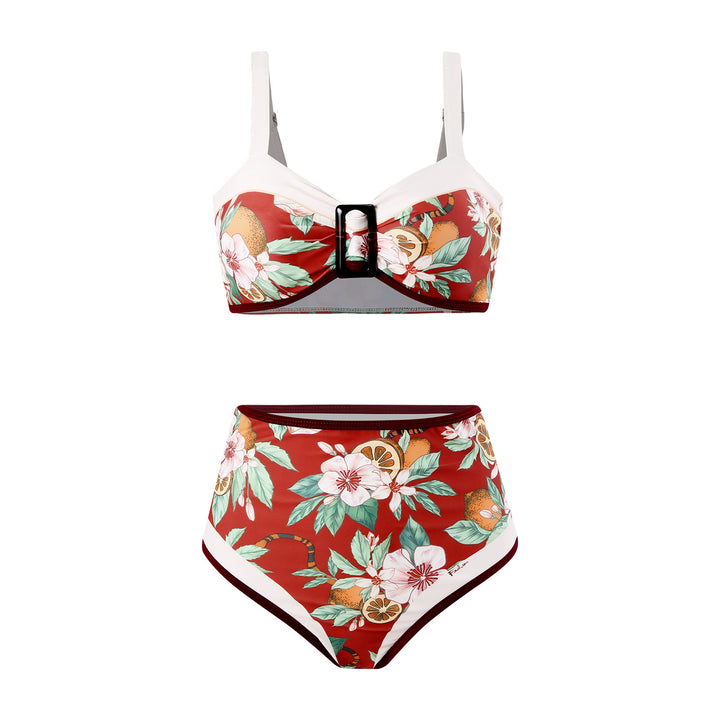Dame højtaljet bikini med aftageligt pude og blomsterprint Stilla