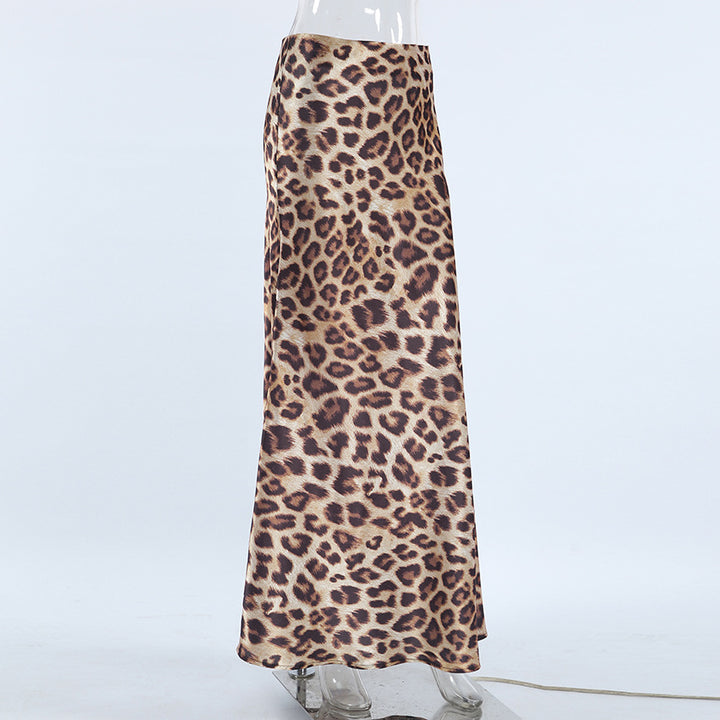 Dame Elegant Animal-Print Maxiskirt med højt split og kvalitetsstof Stilla