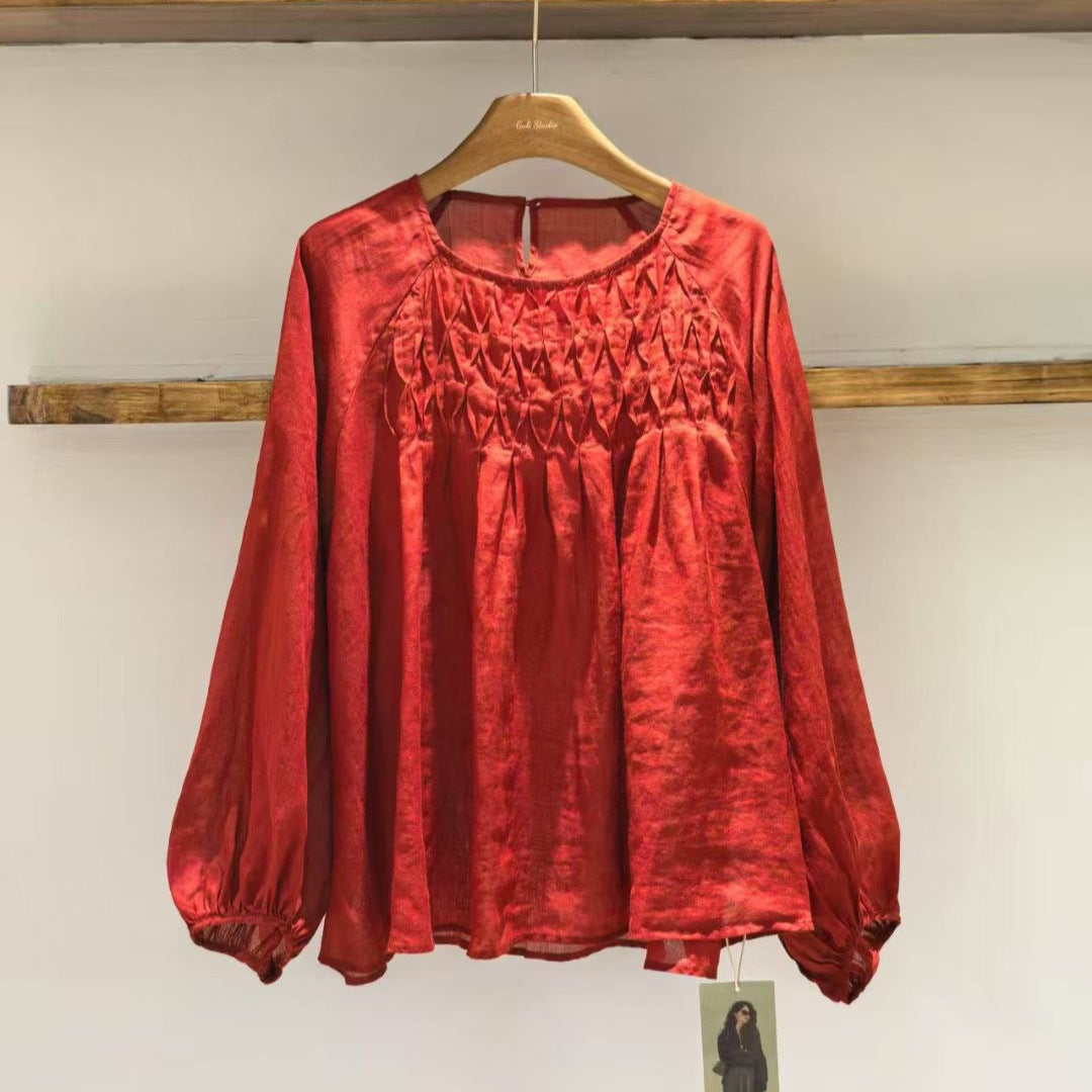 Femme Let bluse med rynket detalje Stilla