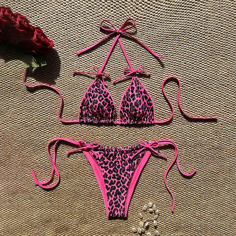 Dame Triangel-Bikini-Sæt med justerbare bånd og dyreinspireret design Skovae