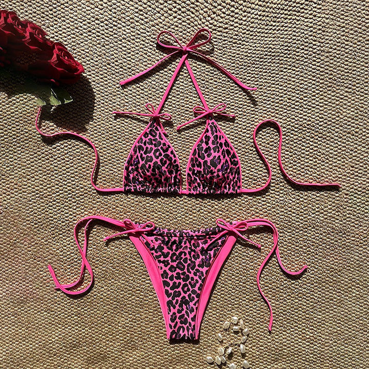 Dame Triangel-Bikini-Sæt med justerbare bånd og dyreinspireret design Skovae