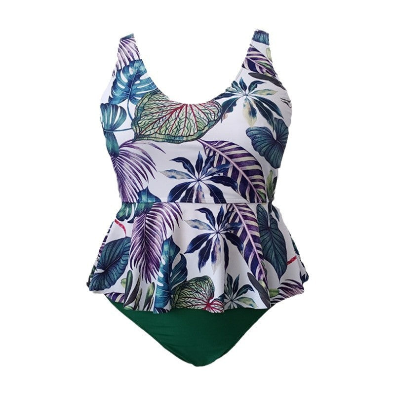Dame tankini med floral peplum-top og figurskabende underdel Skovae