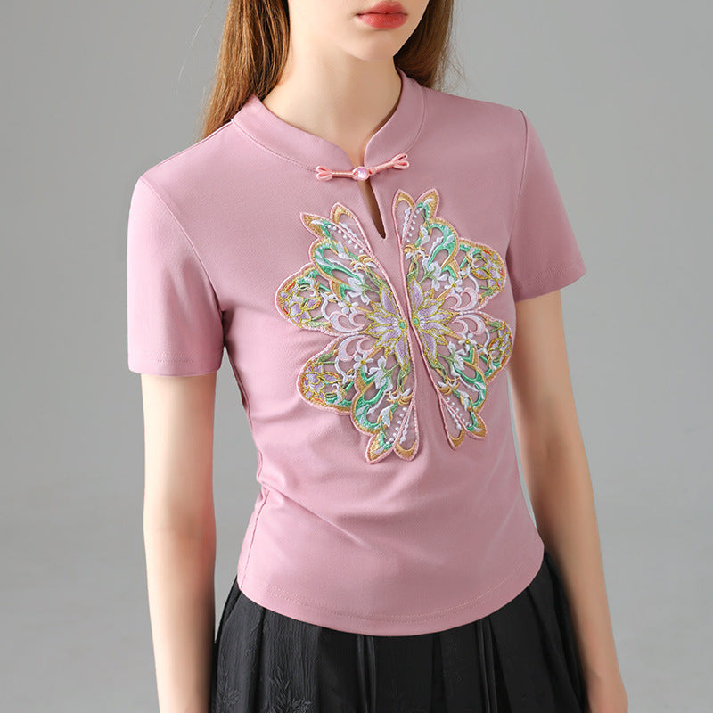 Dame T-shirt med kunstnerisk sommerfuglemotiv og elegant tøjdesign Stilla
