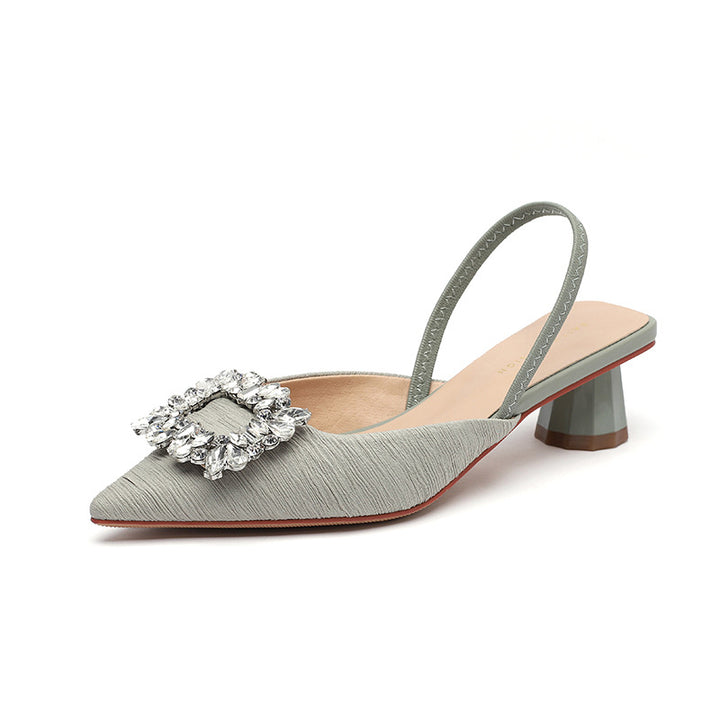 Kvinder Vintage Spids-Tå Slingback-Hæle med dekorativ Broche Stilla