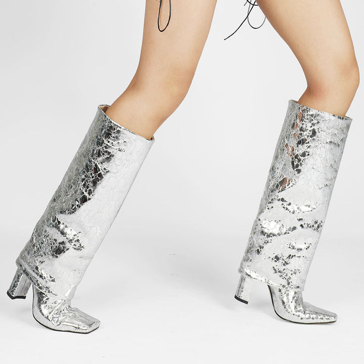 Femme Metaliske Over-knæ Stiletto Støvler Stilla