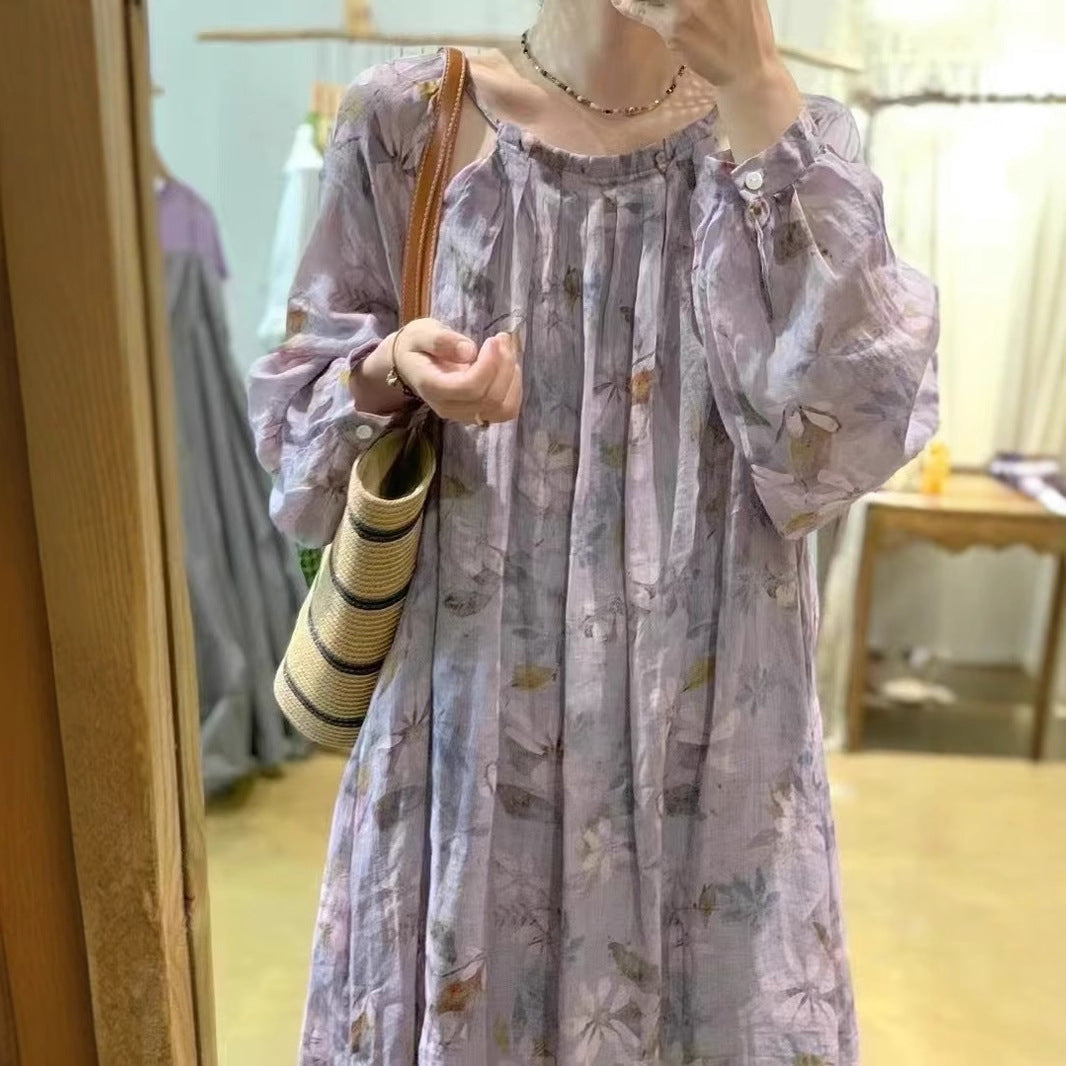 Femme Æterisk Floral Maxi-Kjole med Luftige Ærmer Stilla