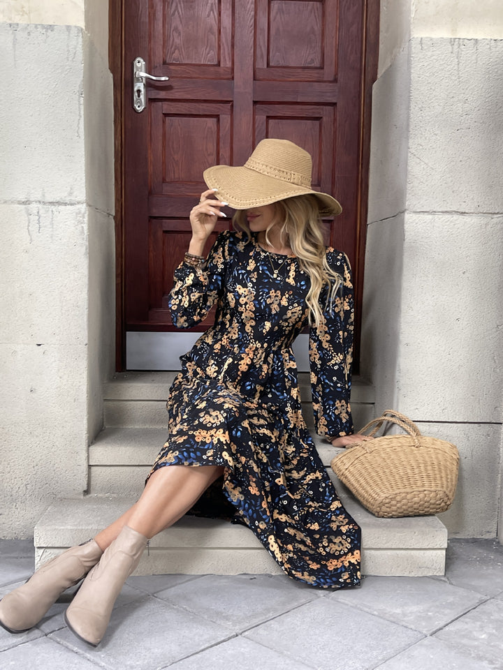 Dame Boho-stil maxikjole med blomsterprint og flæsedetaljer Stilla