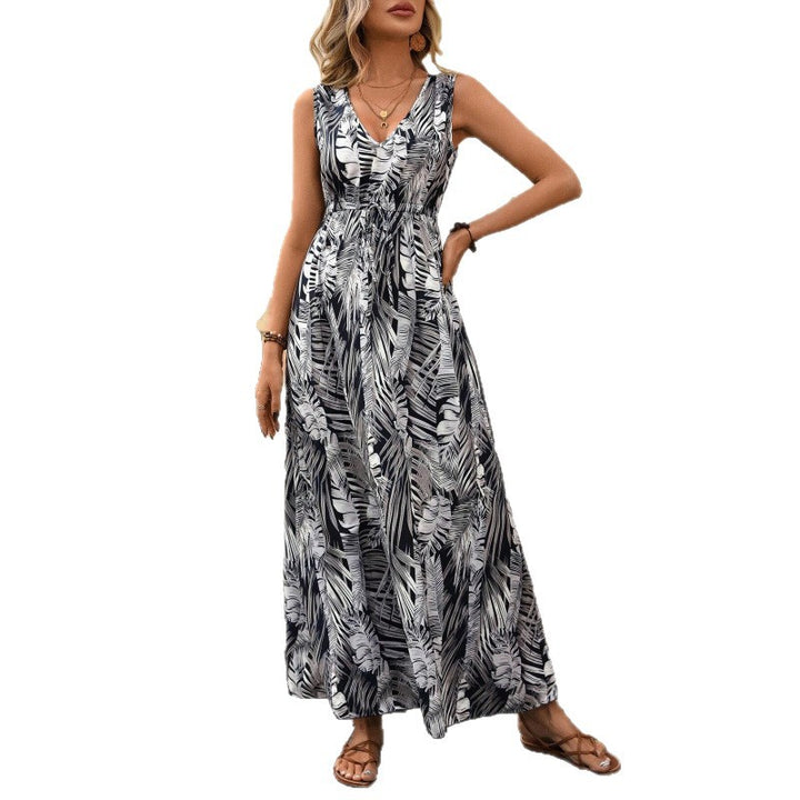 Dame Tropical Print Maxi Kjole med justerbar talje Stilla