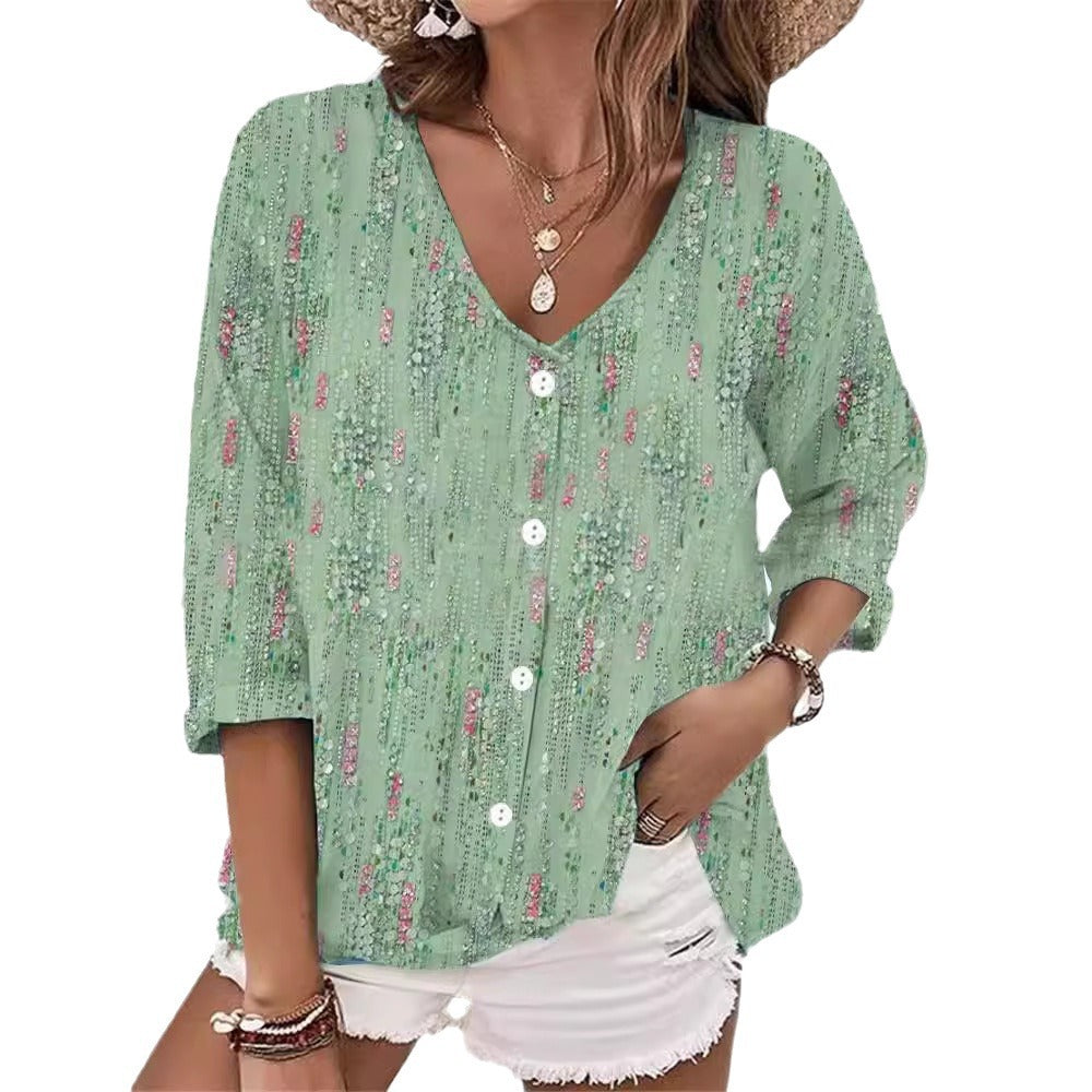 Dame Legende Bluse med blomsterdesign og knapper Stilla