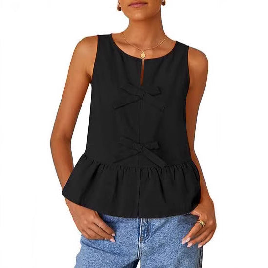 Dame mod fashionable bluse med rynker og sløjfedetalje Stilla