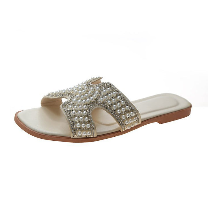 Dame mode slide-sandaler med funklende perle- og rhinestones dekoration Stilla